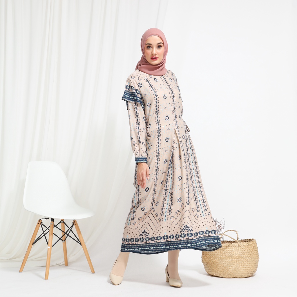 Lalucuku Sabrina Cream Dress Gamis Homey Bahan Catton Rayon Lengan Panjang-3