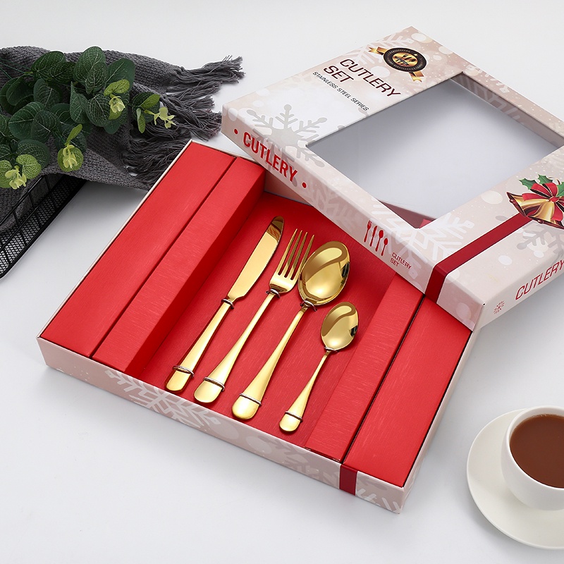 hampers natal cutlery set 24pcs free bag / christmas gift box package alat makan sendok garpu pisau steak sendok teh dinner table