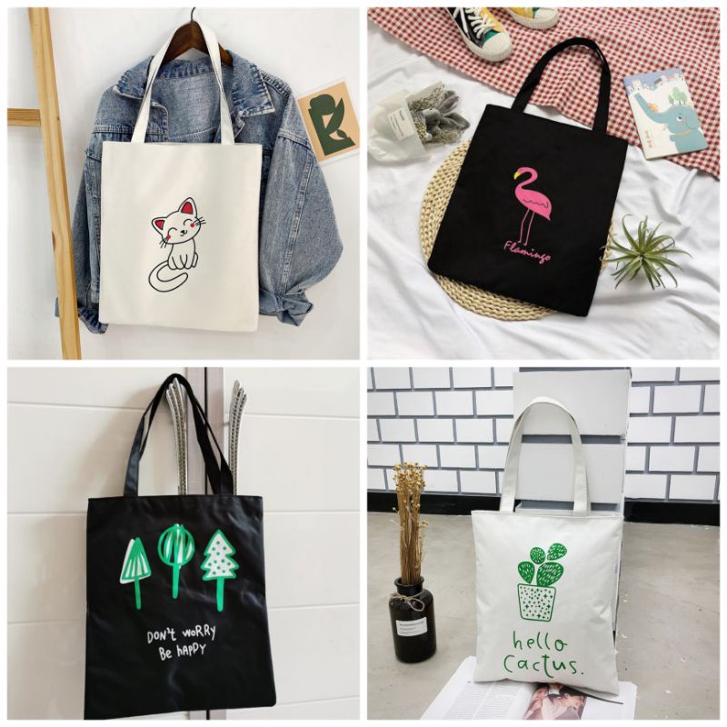 Tas TOTE BAG IMPORT Tebal Resleting Kanvas Laptop / Tote bag Kanvas Import Sekolah Kuliah Kekinian