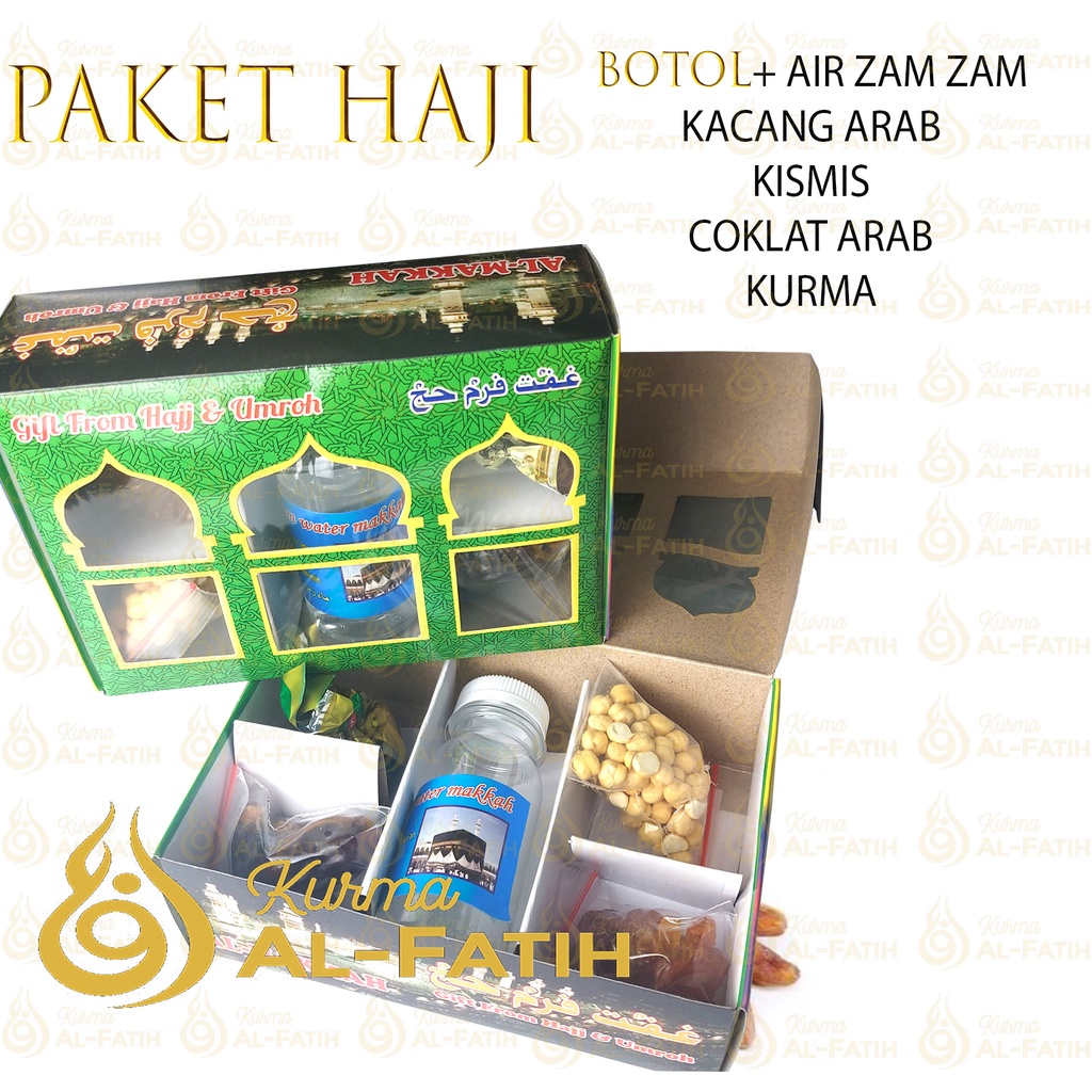 Paket Haji S Oleh-Oleh Haji dan Umroh Murah &amp; Lengkap 5 in 1 Kurma / Kacang Arab / Air Zam Zam /  Kismis / Coklat Arab