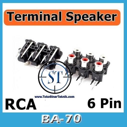 BA-70 Socket RCA 3x2  Susun Merah Hitam 6 Lubang Input PCB Audio Box Ampli Sambungan jack