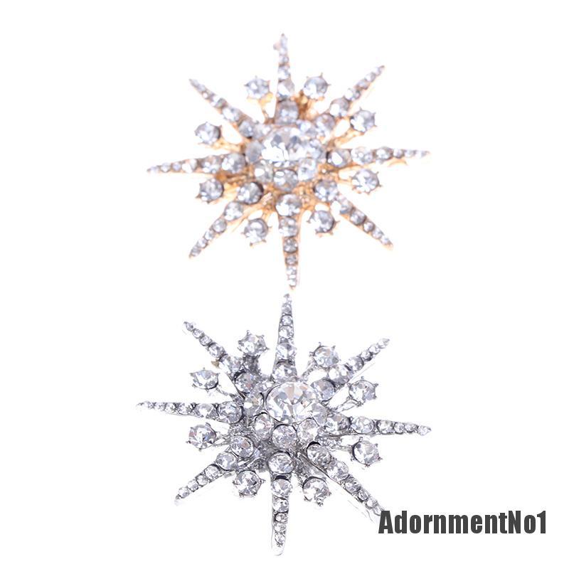 (Adornmentno1) Pin Bros Snowflake Hiasan Kristal + Berlian Imitasi