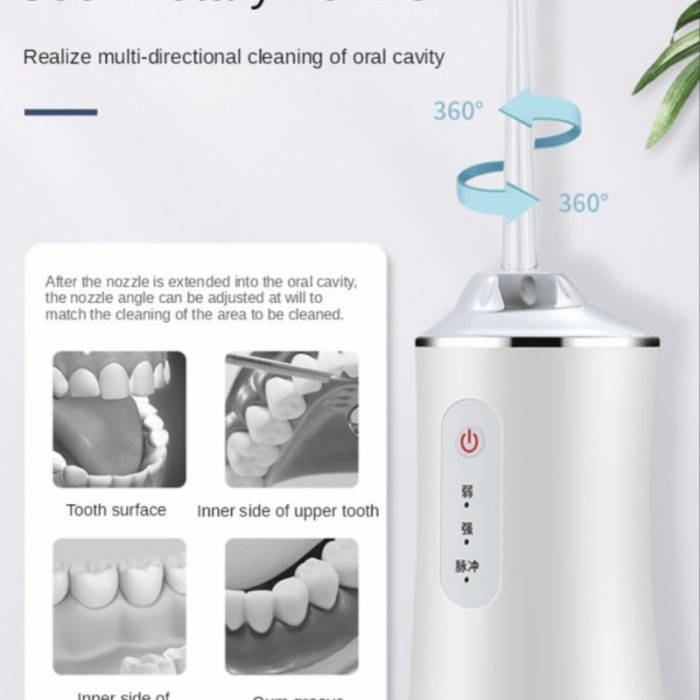 360° Water Dental Floss USB Flushing Gigi Portable Oral Irrigator Pembersih Gigi Lidah Semprotan Kotoran