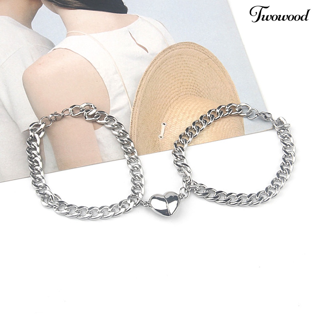 2pcs Gelang Magnetik Adjustable Bahan Stainless Steel Untuk Pesta