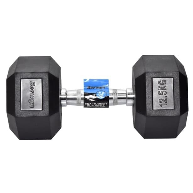 BERWYN 12.5 KG HEXAGONAL RUBBERISED DUMBBELL /DUMBELL (LAPISAN KARET)