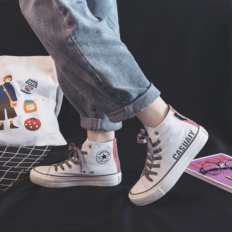 [ COD ] [ PAKAI DUS SEPATU ] IDEALIFESHOES SNEAKER PUTIH COUPLE CEWEK ABG KANVAS SHOES CASUAL HIGHTOP SEPATU PEREMPUAN WANITA CANVAS CASUALY LOGO CASUALY