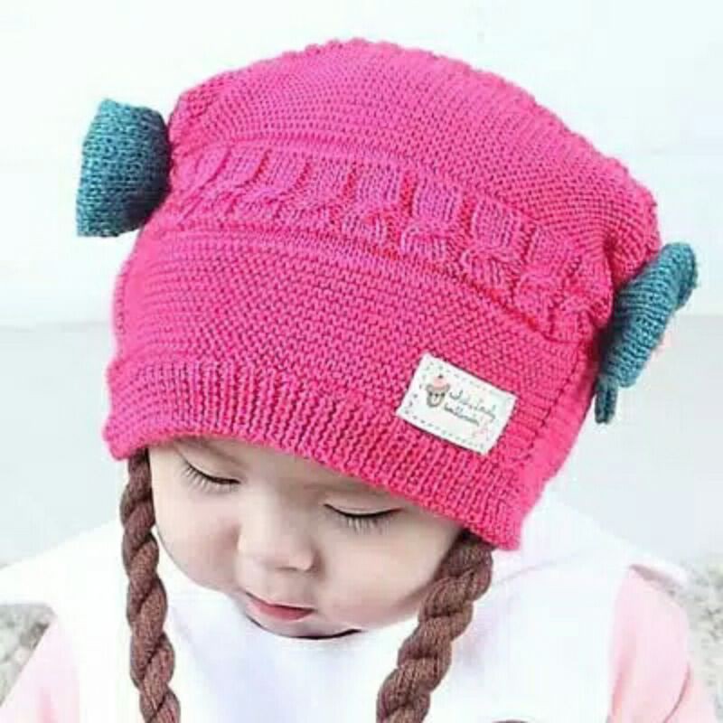 TOPI KUPLUK RAJUT BAYI MODEL PITA WIG KEPANG