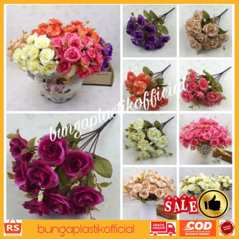 Bunga Plastik Mawar 7 tangkai 14 kuntum bunga hias bunga dekorasi bunga artifisial Bunga tangkai BT9