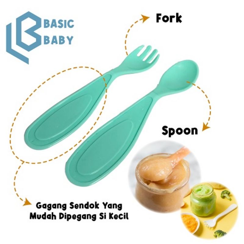 Basic Baby Feeding Spoon + Fork - Sendok Makan Anak