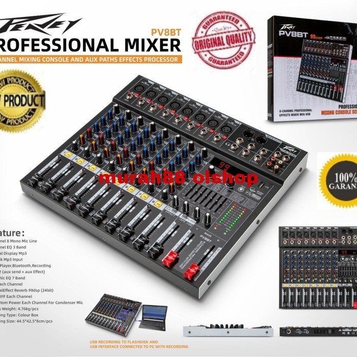 MIXER AUDIO PEAVEY PV8BT BLUETOOTH ,USB RECORDING TO PC