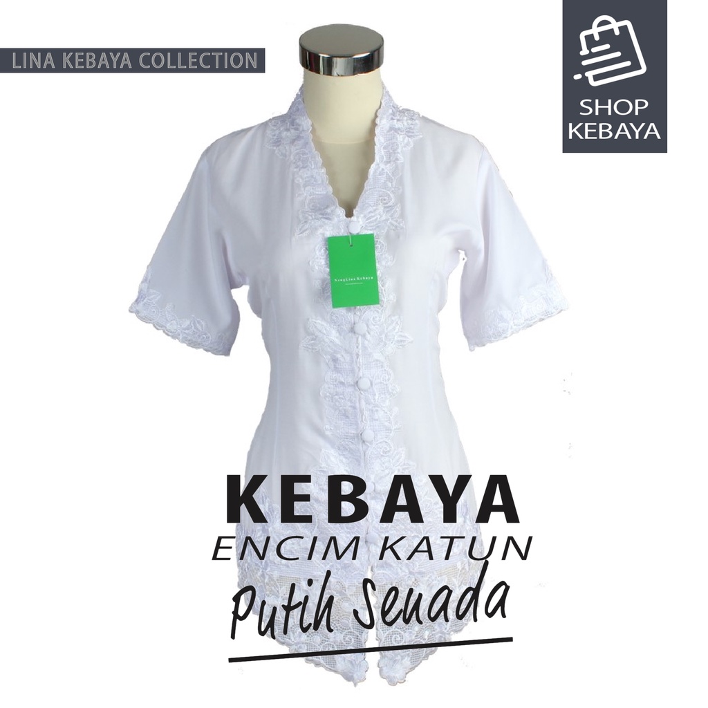 Kebaya Encim Kartini Katun Bordir Modern Katun Putih Senada Lengan Pendek Bigsize Jumbo