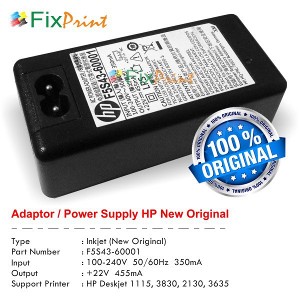 Adaptor 22 Volt F5S43-60001 Printer HP Deskjet 1110 1111 1112 GT-5810 GT-5820 3720 3721 2130 2132