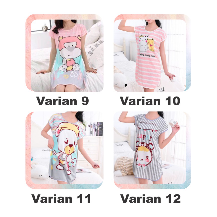 ❀ Chingu ❀ PW061 COD Baju Tidur Wanita Piyama Motif Kartun Lucu Pakaian Wanita Daster Variasi Import