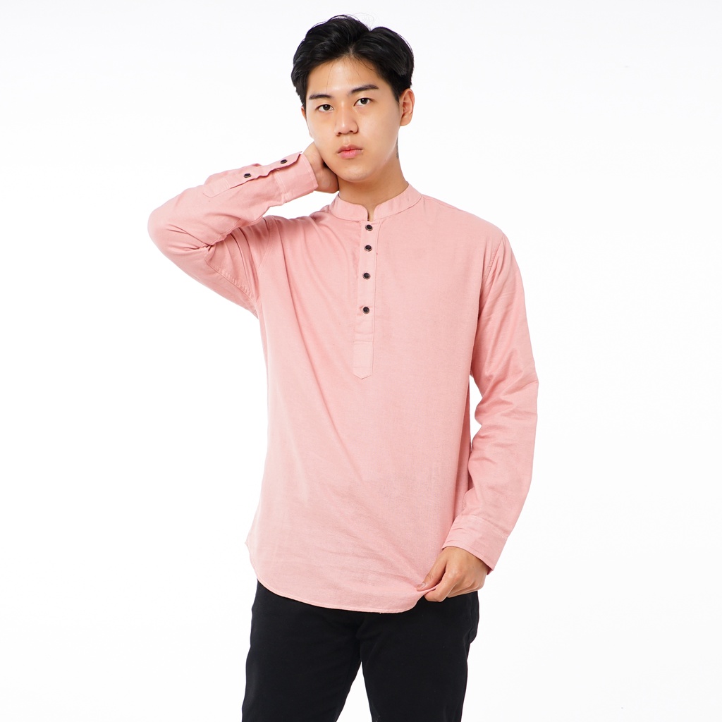 SANVANINA Kemeja Kurta Koko Shanghai Pria Slim Fit Lengan Panjang Salmon Peach - E-1411L