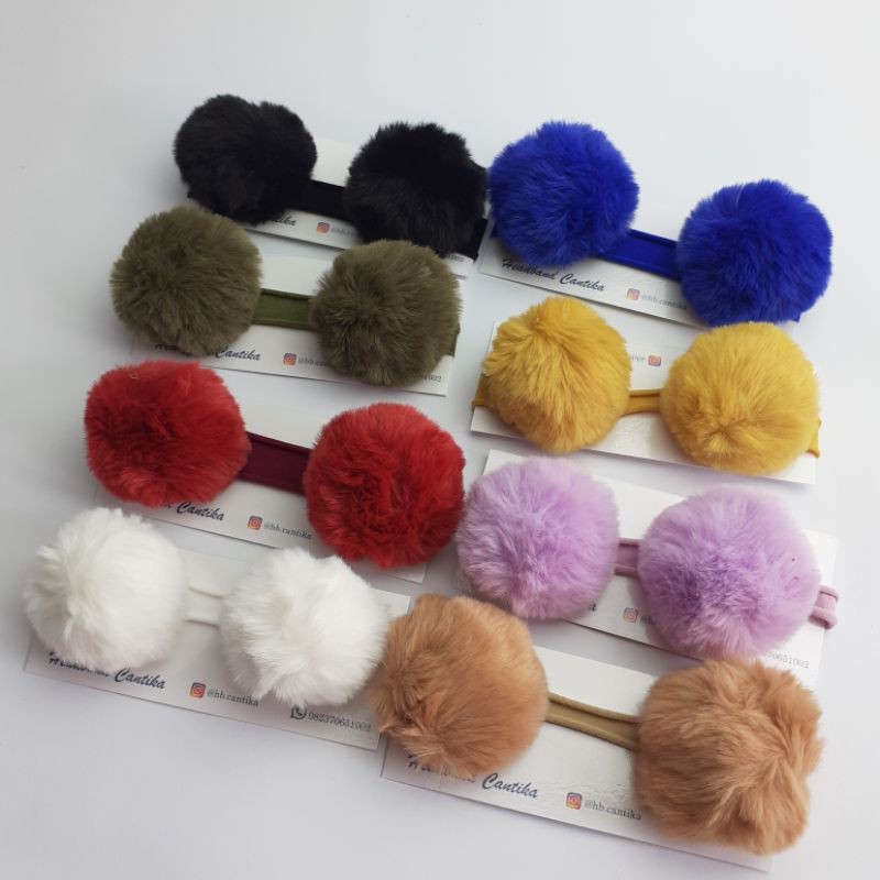 Pompom Bulu Halus Headband, Bandana Pompom Bayi Bando Pompom Besar Bando Bayi Lucu Nylon USA