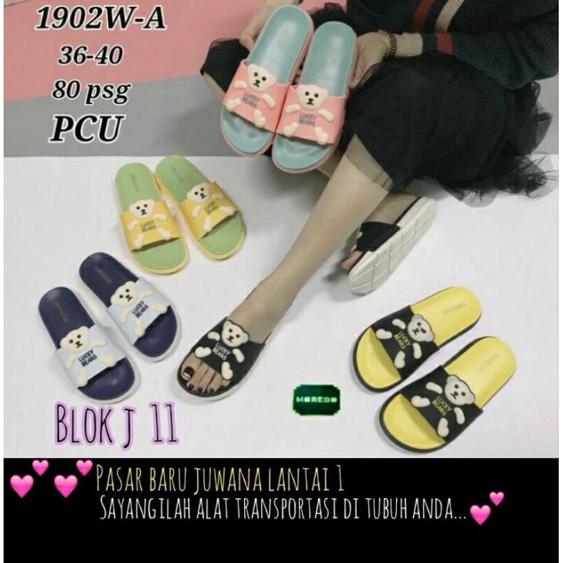 SANDAL SLOP BONEKA BEAR MOREGO SIZE 36-40, SANDAL SLOP IMPOR, SANDAL SLOP  WANITA JELLY