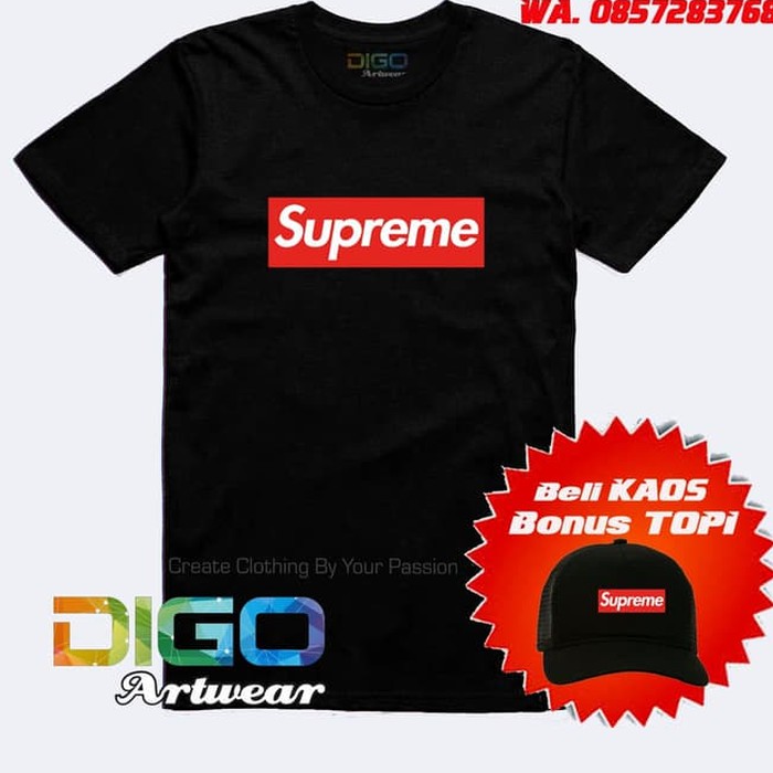 Hot Kaos + Topi Baju Obral Combed 30S Distro Supreme Box Polos Custom Hype |