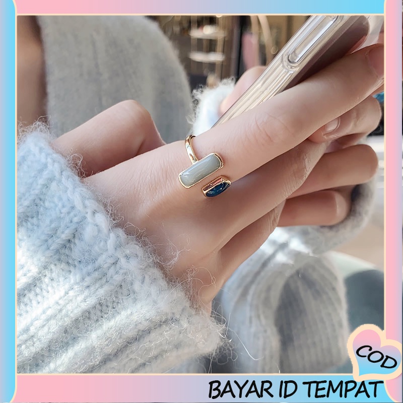 COD❤️ Cincin Retro Sederhana Fashion Geometris Terbuka Jari Telunjuk Cincin Untuk Wanita Ring