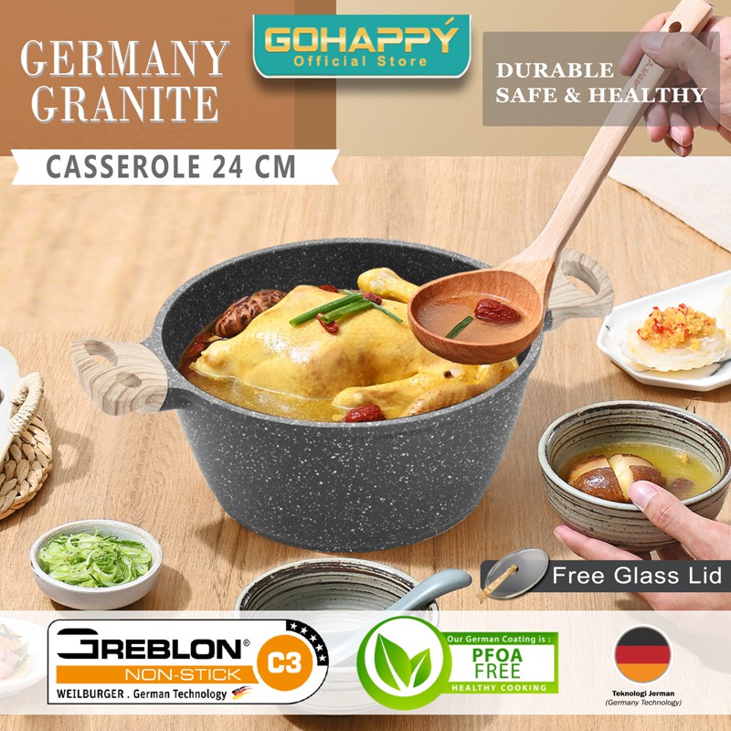 Stock pot Casserole 24cm Germany Granit Gohappy - Panci Sup - Dutch oven Greblon german c3