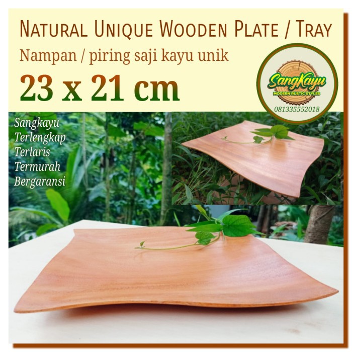 Wooden serving plate / tray 23x21cm piring nampan saji kayu unik