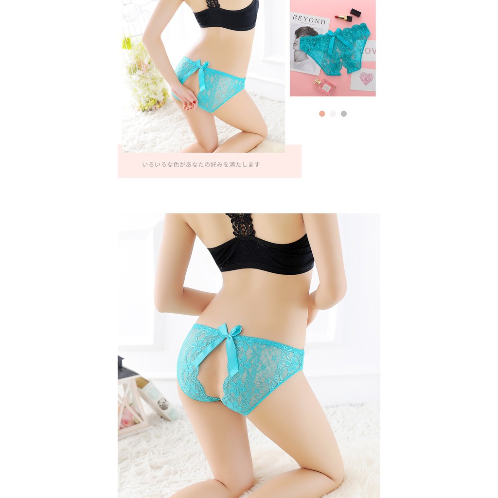 (Bayar di Tempat) Wanita Celana Dalam Sexy Open Crotch Low Waist Lace Transparan Lingerie Thongs C150-1