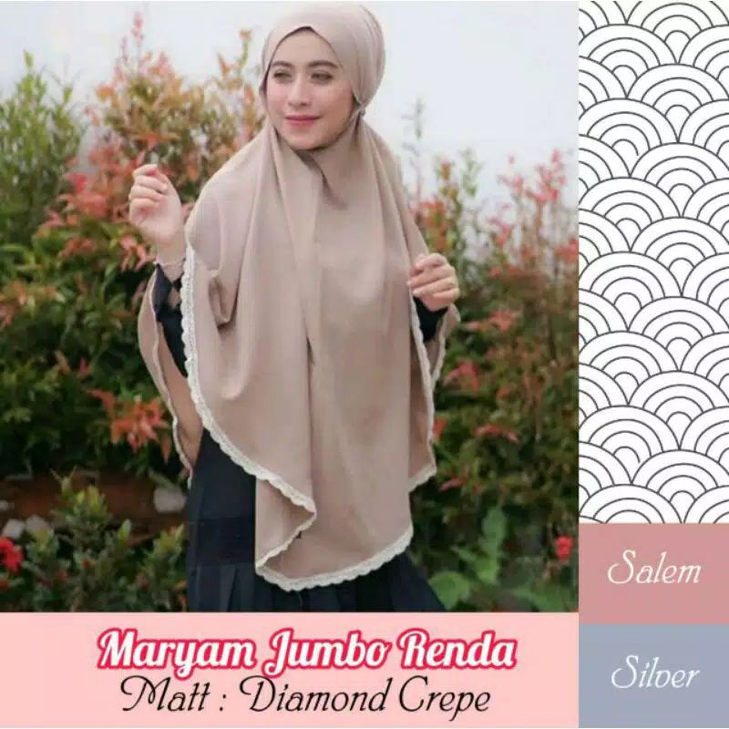 90x120  Bergo Maryam Jumbo Renda Real Pict / Hijab Instan Bergo Hannah Jumbo tali