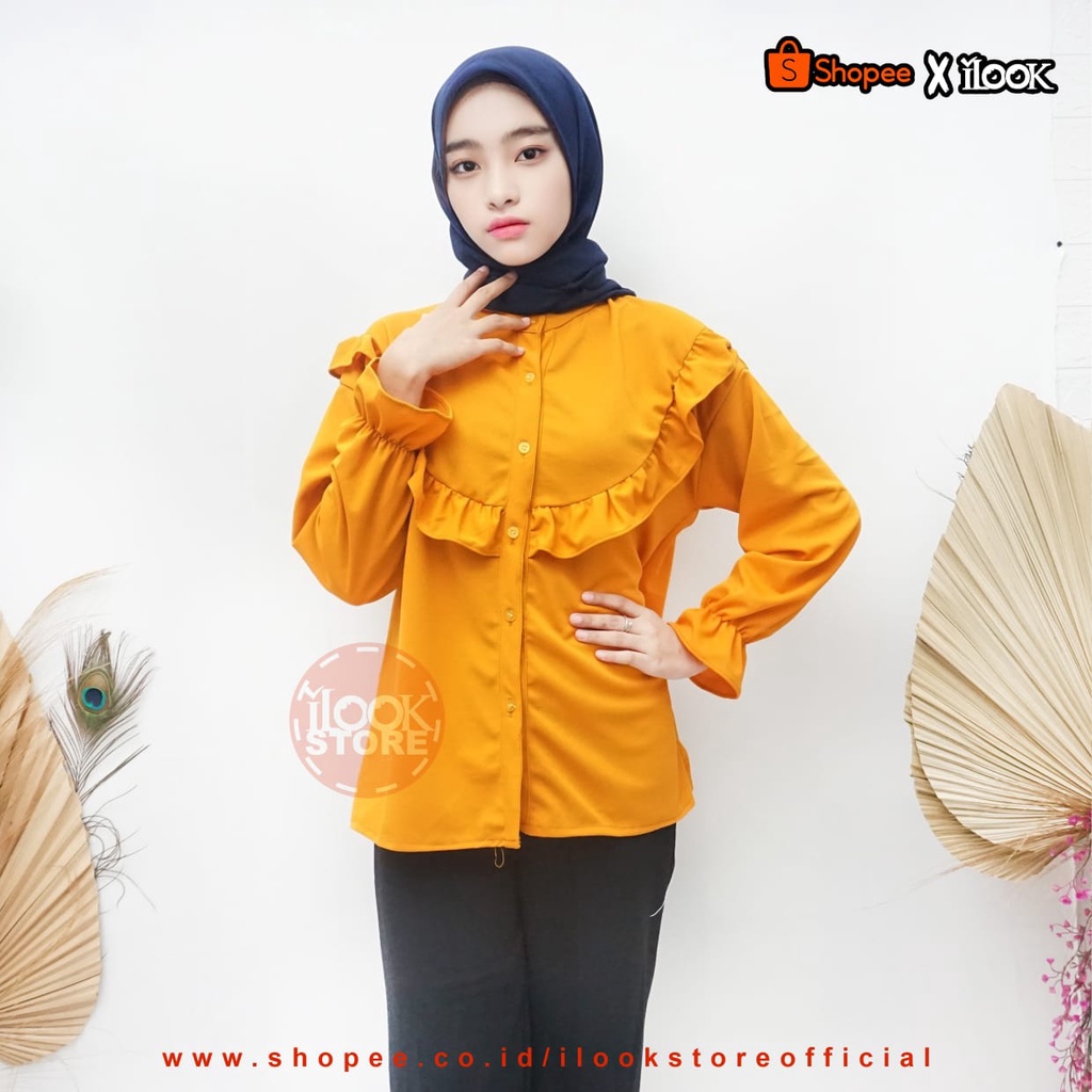 ilook | Blouse Frida  | Blouse Crinkle Ruffle | Atasan Blouse Wanita | Bahan Creepe-2