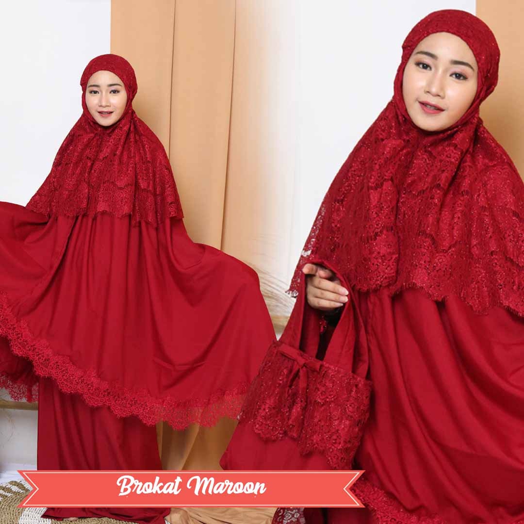 Mukena premium mewah jumbo sutra silky dewasa by PARISKU brokat maroon