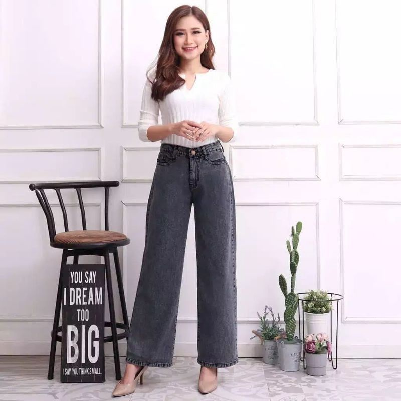 Celana kulot jeans premium wanita warna putih moca hitam lilac moza kulot bawahan higwais