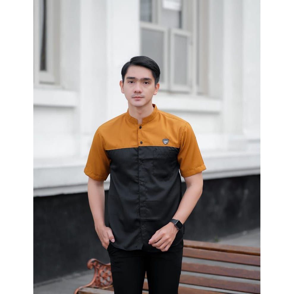 Baju Koko Dewasa Baju koko Kurta Omar Baju Koko Dewasa Lengan Pendek Kombinasi Dua Warna Cotton Mate