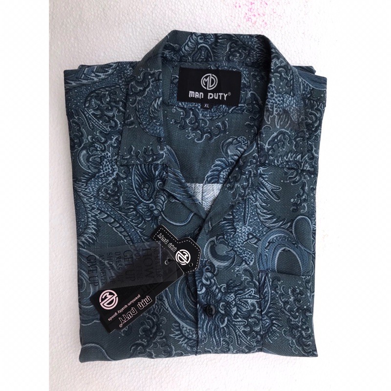 Kemeja Printing Pria Lengan Pendek Motiv Naga || MAN DUTY