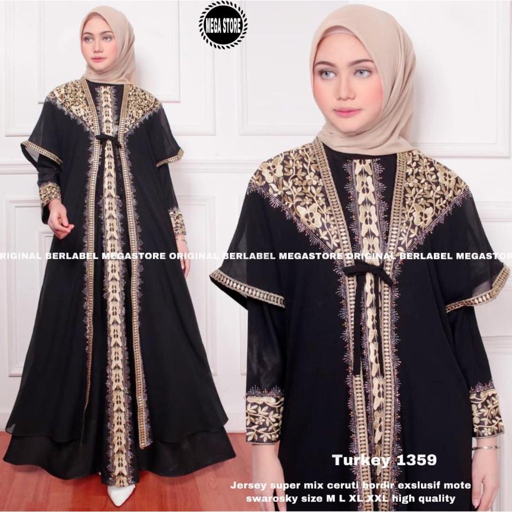 Abaya Turkey 1354 hitam bordir//turki saudi// Abaya ORI/Abaya Hitam