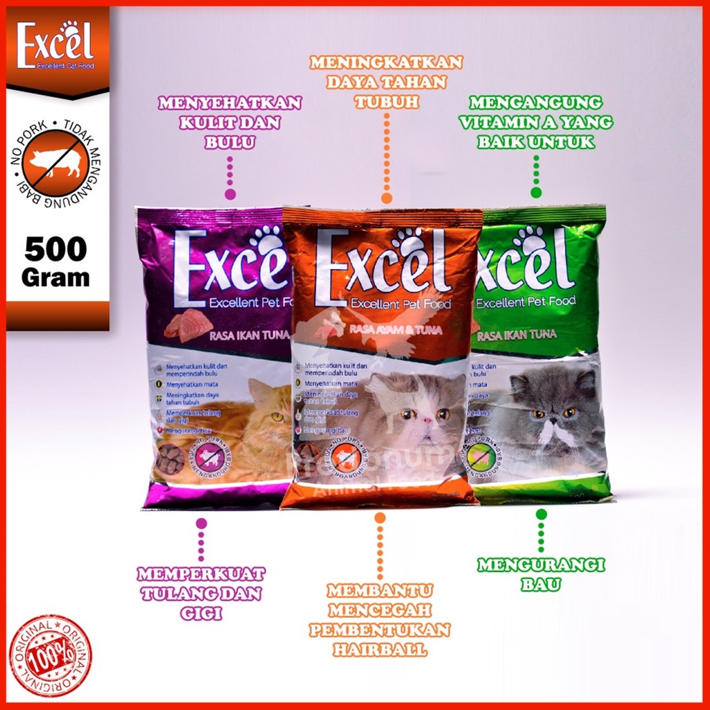 Makanan Kucing Excel Freshpack 500gr Excel Kitten donat Excel Ikan Excel Segitiga  500 gr