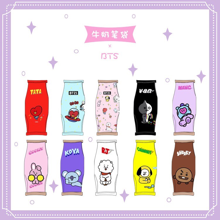 BTPC [READY INDO] BT21 BTS bangtan boys pencil case tempat pensil motif snack susu alat tulis