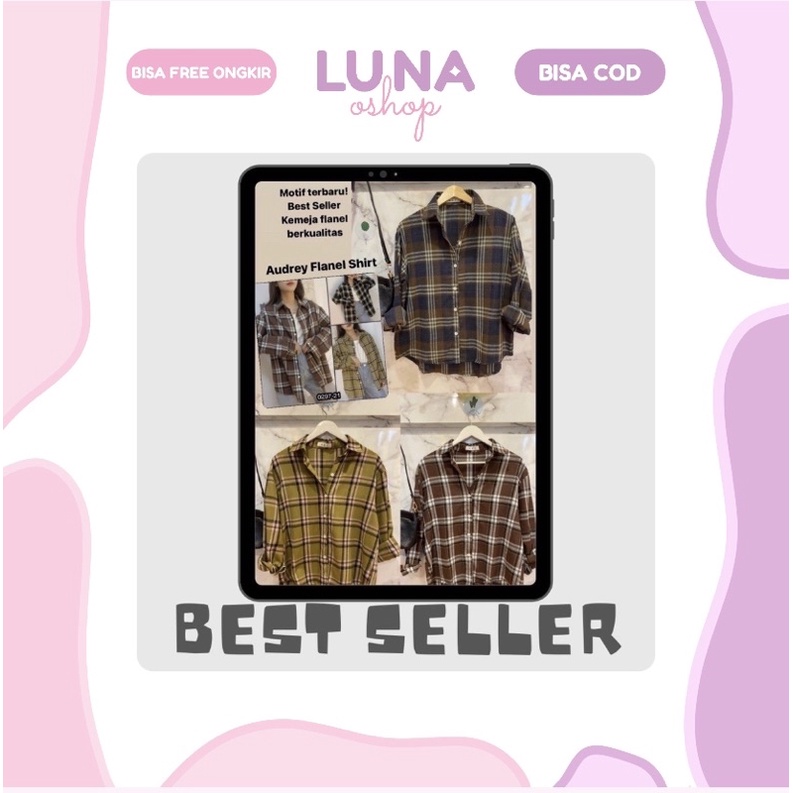 BAJU ATASAN / KEMEJA FLANEL WANITA / SHIRT AUDREY READYSTOCK