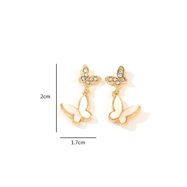 LRC Anting Tusuk Fashion Golden Diamond Butterfly Stud Earrings D68227
