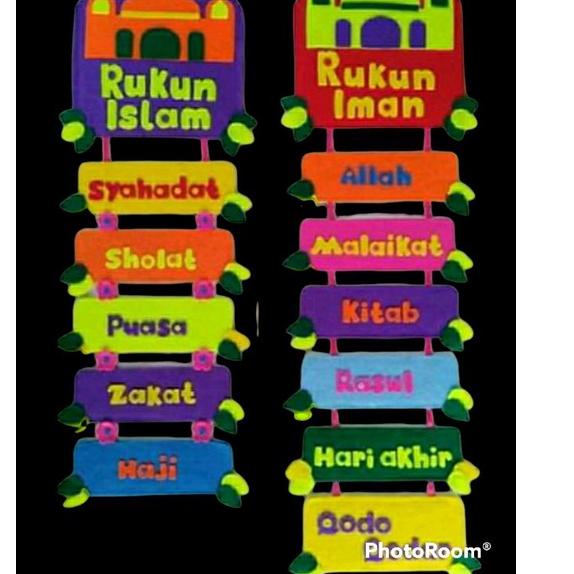 Menarik.. HIASAN DINDING 1 SET RUKUN ISLAM RUKUN IMAN/PRAKARYA SEKOLAH/HANGING WALL KAIN FLANEL