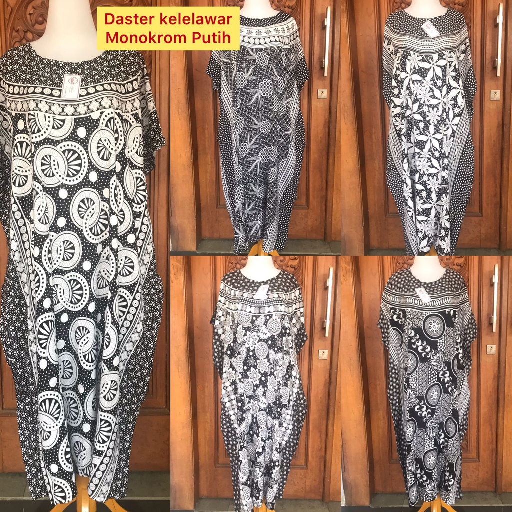 Daster Jumbo Kelelawar Kalong Lowo Batik Radian Solo Bahan Rayon Premium-MONO PUTIH LAMA