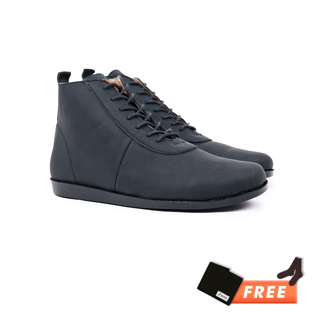 Moofeat Izzy - Sepatu Pria Casual Boots Zipper High Men Fashion Black Leather Premium