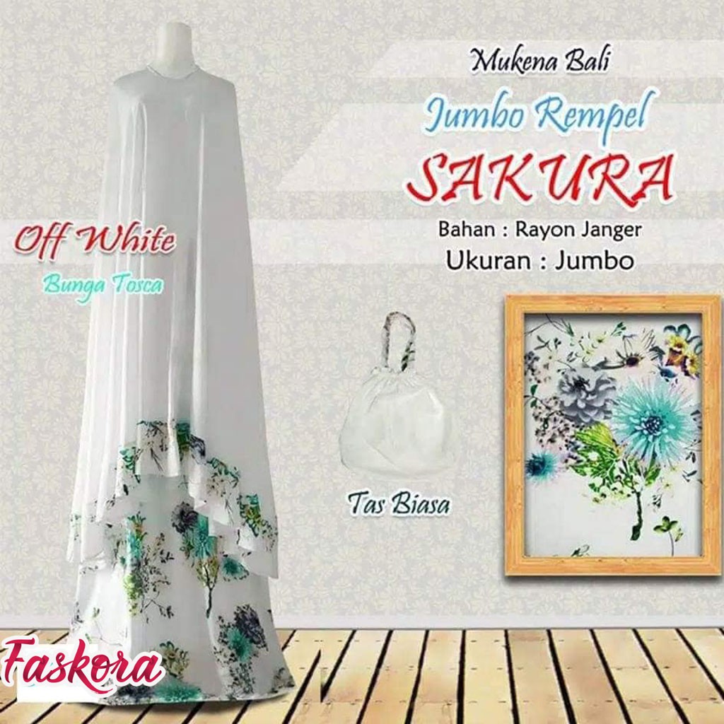 Mukena Bali Dewasa Jumbo Katun Rayon Motif Sakura / Mukena Jumbo Dewasa Adem Rempel Murah