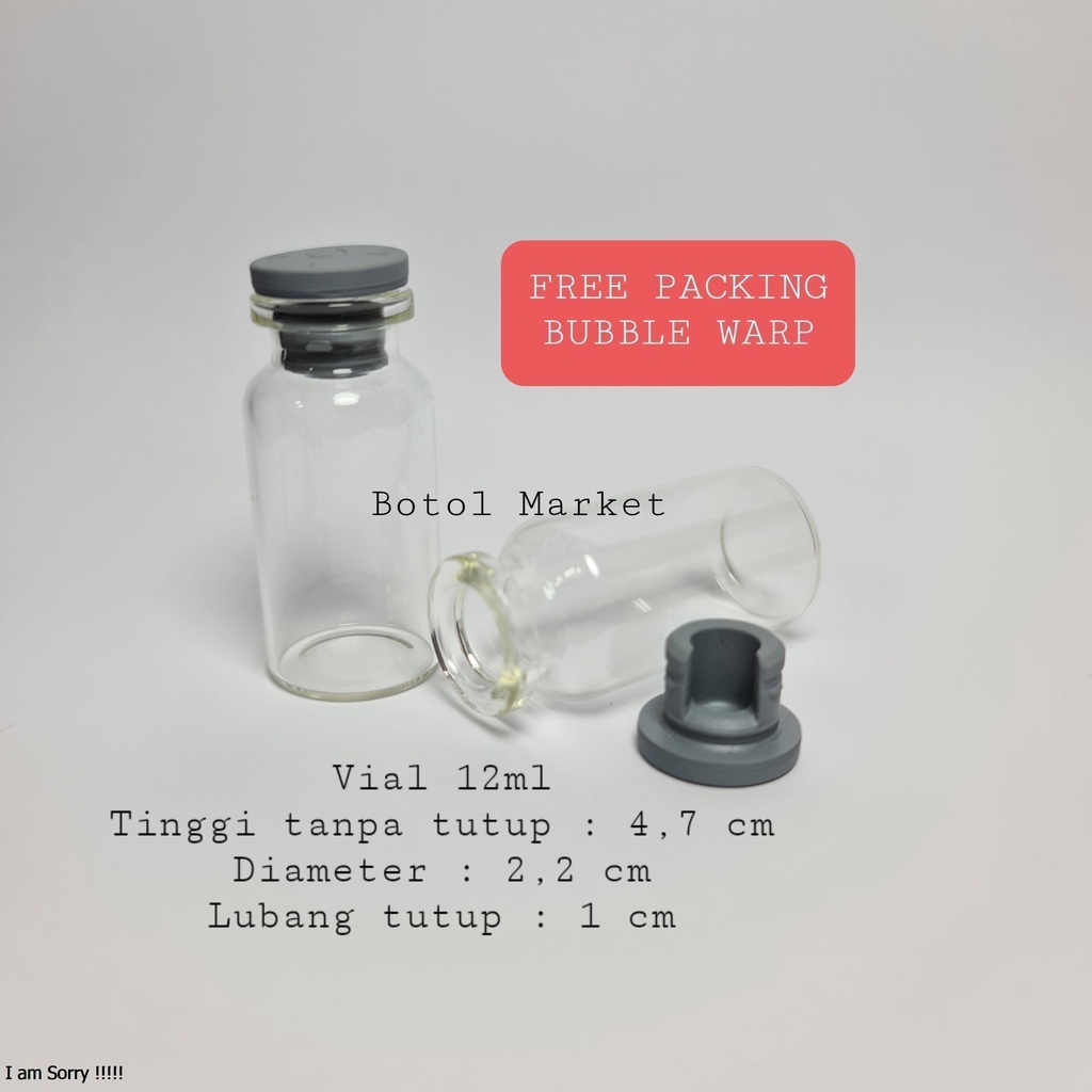 Botol vial kaca 12ml kaca tutup karet ruber stopper botol kaca tester