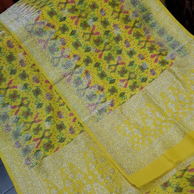 Songket palembang asli sutra limar penuh cantik manis kuning melati pucuk rebung kristal silver