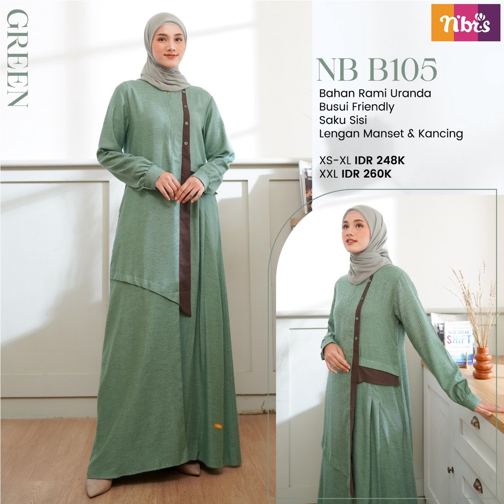 Nibras Gamis NB B105 Bahan Rami Uranda Dress Fashion Muslimah Terbaru