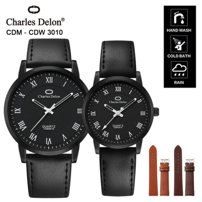 ORIGINAL,,JAM TANGAN COUPLE CHARLES DELON KULIT & KARET CDW 1508 1510  3010  5803 3025 3024ANTI AIR 