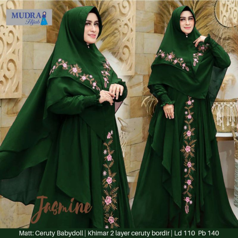 Jasmine Syari by Mudra Gamis Set Khimar Bordir Syari