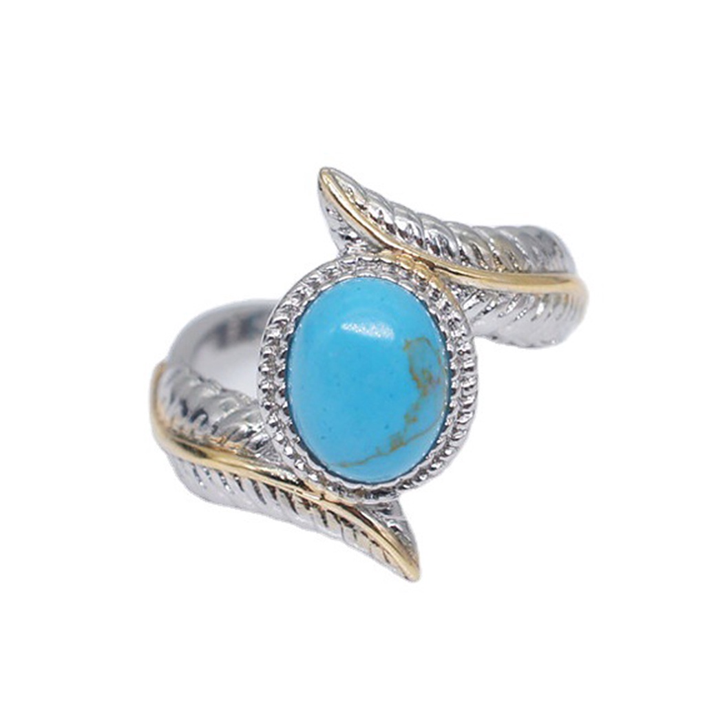 Hu Hu Hu Hu Hu Alat Bantu Pasang Kacamata♡ Cincin Vintage Bentuk Bulu Bahan Alloy Hias Batu Turquoise Untuk Pasanganpriawanita