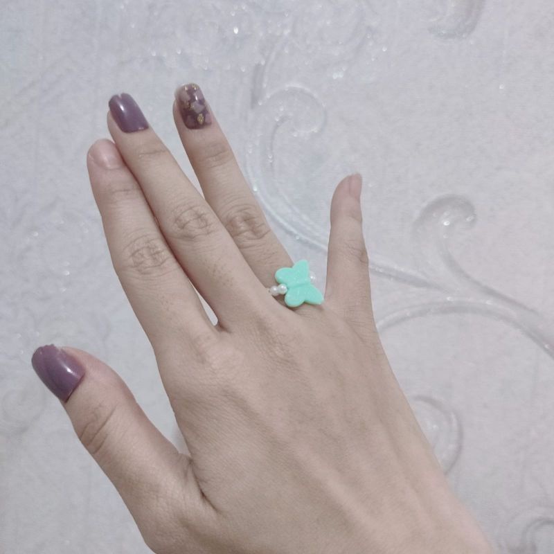 Cincin Mutiara Aesthetic Pastel Butterfly Kupu Kupu Pearl Korean Ring Korea