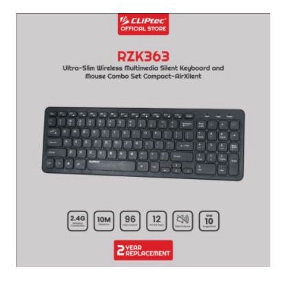 Keyboard mouse Cliptec wirelesss 2.4ghz bundle combo slim membrane 96 keys 1200dpi optical silent rzk363 rzk-363