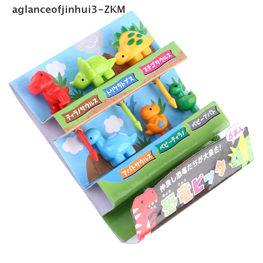 6 Pcs / set Garpu Buah Mini Desain Kartun Hewan Dinosaurus Untuk Anak