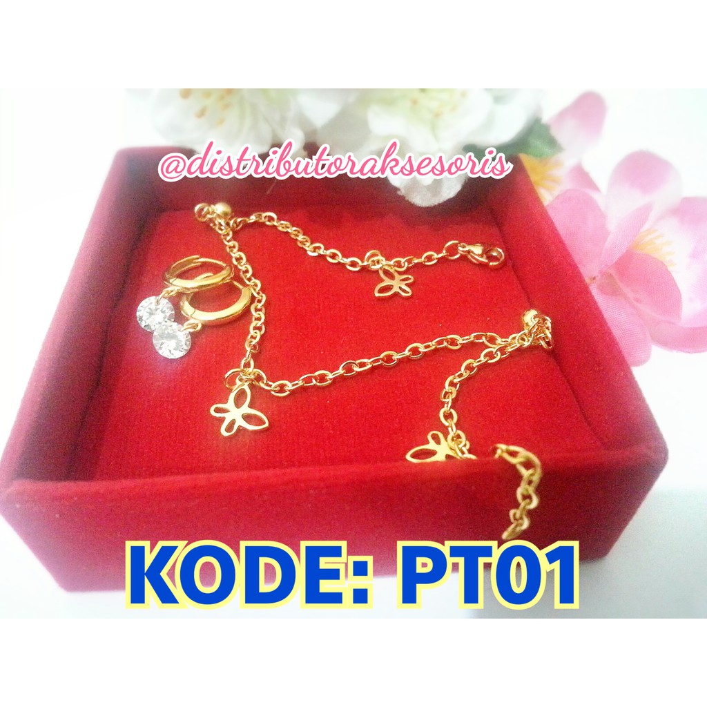 Anting dan gelang kupu titanium gold (ANTI KARAT) PGM PT01